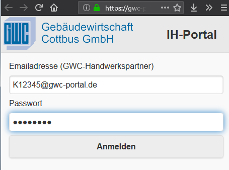 Anmeldemaske IH-Portal