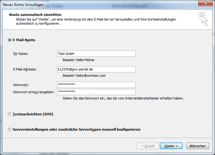 Konto-hinzufügen Dialog